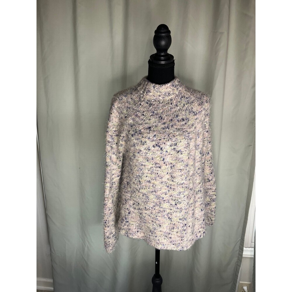 Catherine Maladrino Mock Neck Multicolored Fuzzy Sweater